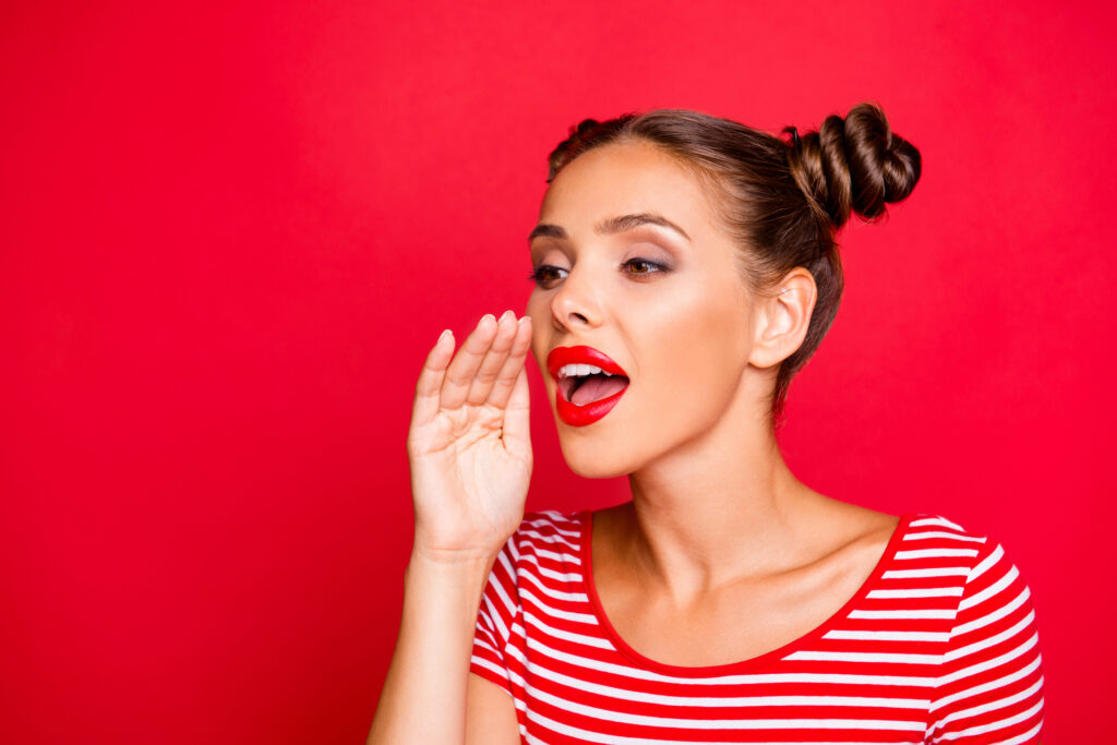 Young woman announcing